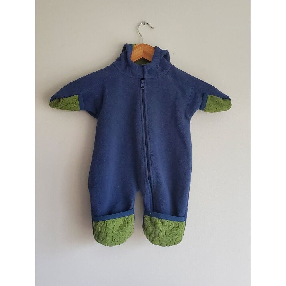 Rei Navy and Green Fleece Baby One-Piece Rompersnow Suit With Hood Size 3 Months